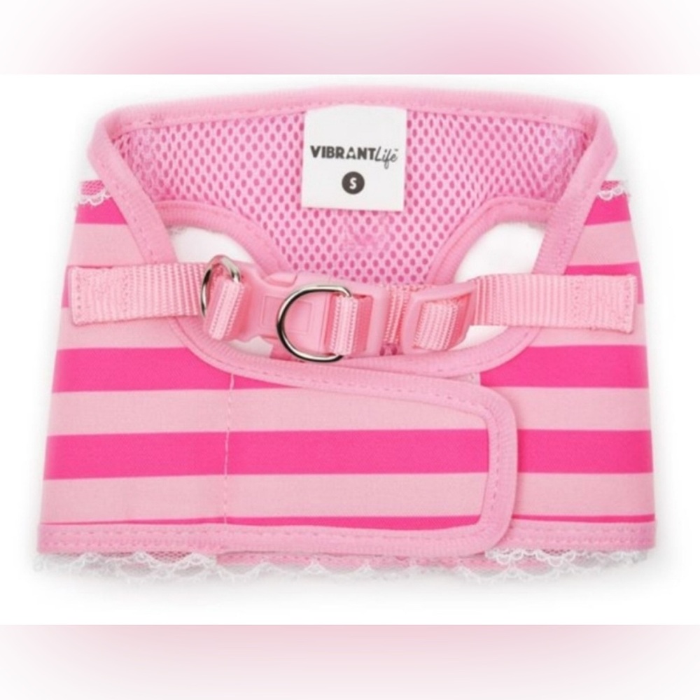 NWT [Vibrant Life] Girly Pink Striped Lace Collar Buckle Dog Harness Sz Small - Picture 4 of 7